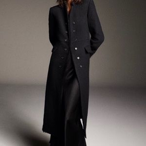 Zara luxury Limited Edition Wool Blend Long Coat, Black